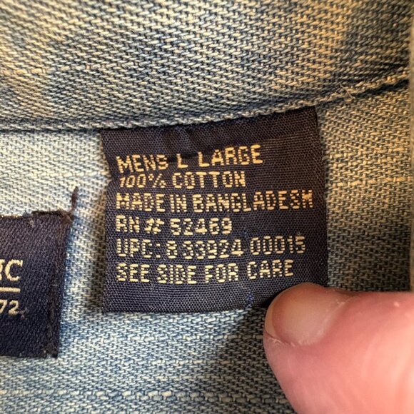 Denim Button-Up Shirt Skull Rose Pocket Design Mens Large Skull Buttons Vintage - Picture 6 of 8